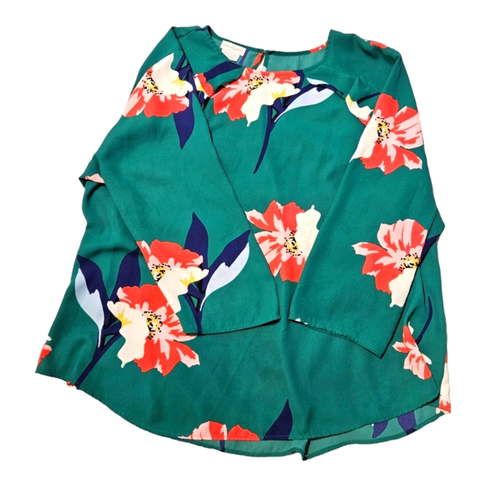 Van Heusen Green Floral Blouse with a Ruffle on the Shoulder Size XXL